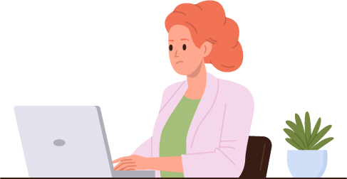 Illustration of woman in front of a laptop. 